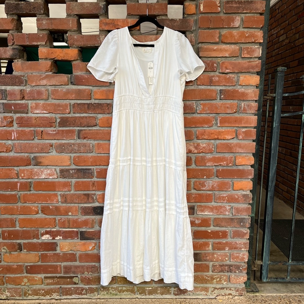 Anthropologie Somerset White Linen Maxi Dress Size Medium